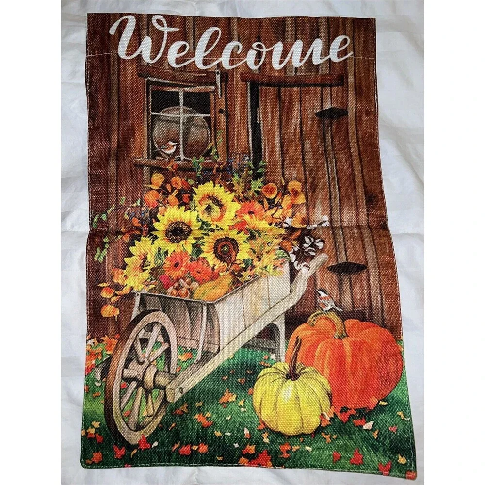 Pumpkin Welcome Flower Fall Garden Flag Double Side Decorative Yard Flag 12“×18”